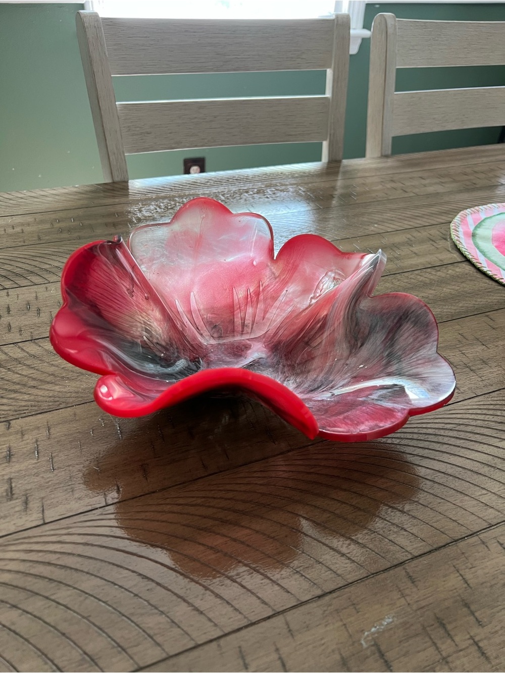 Hand-Blown Red and Black Glass Flower Bowl - Decorative Home Art - Picture 2 of 3
